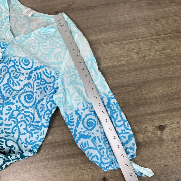 Just My Size Womens 1X Top Button Up 3/4 Sleeve VNeck Cotton Dip Dye Lightweight - Picture 5 of 9